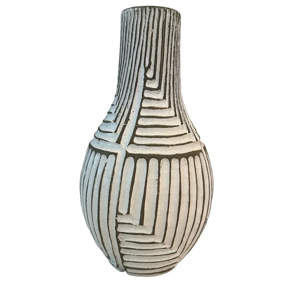 Vintage West Elm Ribbed Ceramic Stoneware Vase
